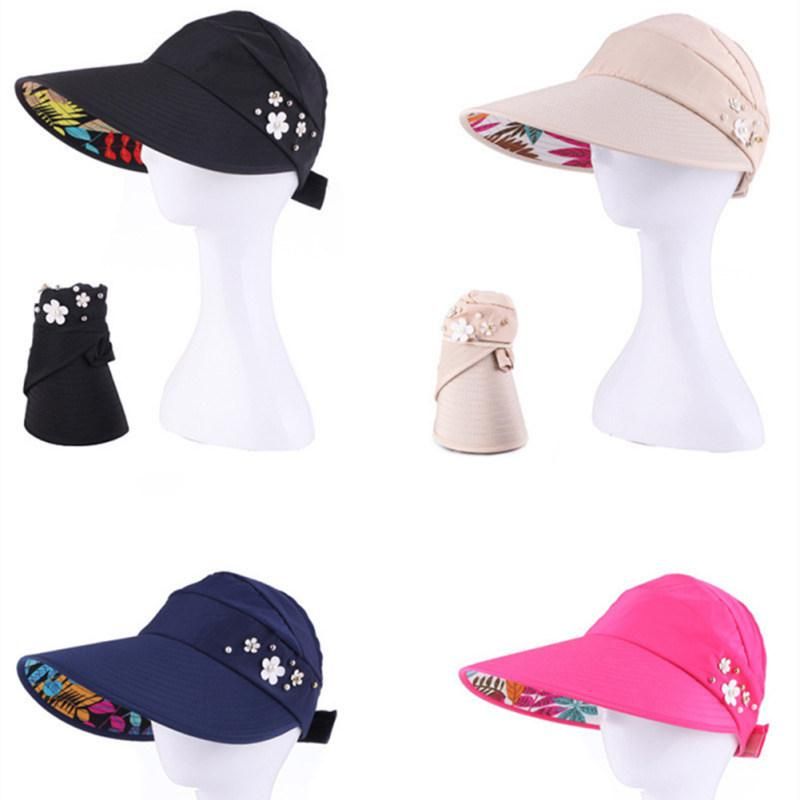 Summer Women Anti-UV Foldable Sun Visor Cap Wide Brim-Khaki