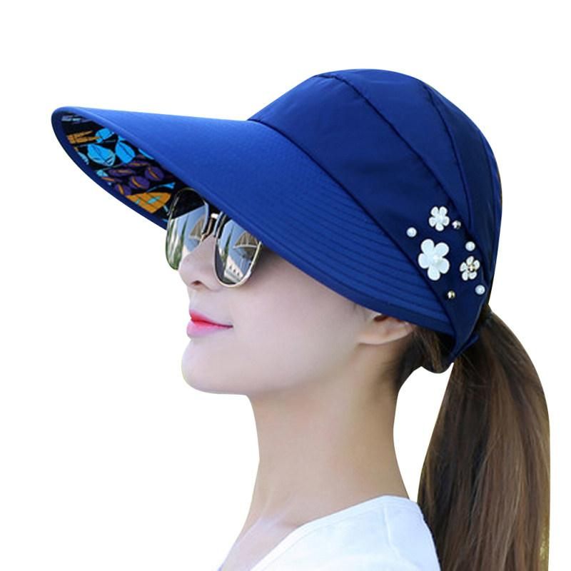 Summer Women Anti-UV Foldable Sun Visor Cap Wide Brim-Khaki