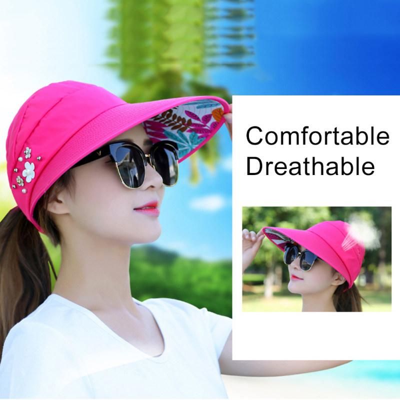 Summer Women Anti-UV Foldable Sun Visor Cap Wide Brim-Khaki