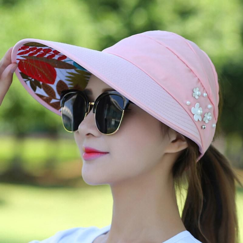 Summer Women Anti-UV Foldable Sun Visor Cap Wide Brim-Khaki