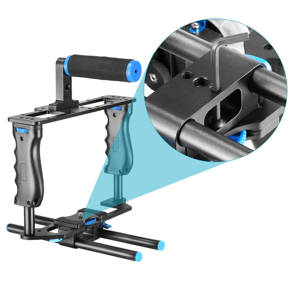 Neewer® Pro(Pro Version Of NeewerProduct)Aluminum Camera Video Cage Kit With (1)Video Cage(1)Top Handle Grip(2)15mm Rod For Canon 5D Mark II/ 5D Mark III/700D 650D 600D 550D 500D 450D;Nikon D7000 D5200 D5100 D5000 D3300 D320