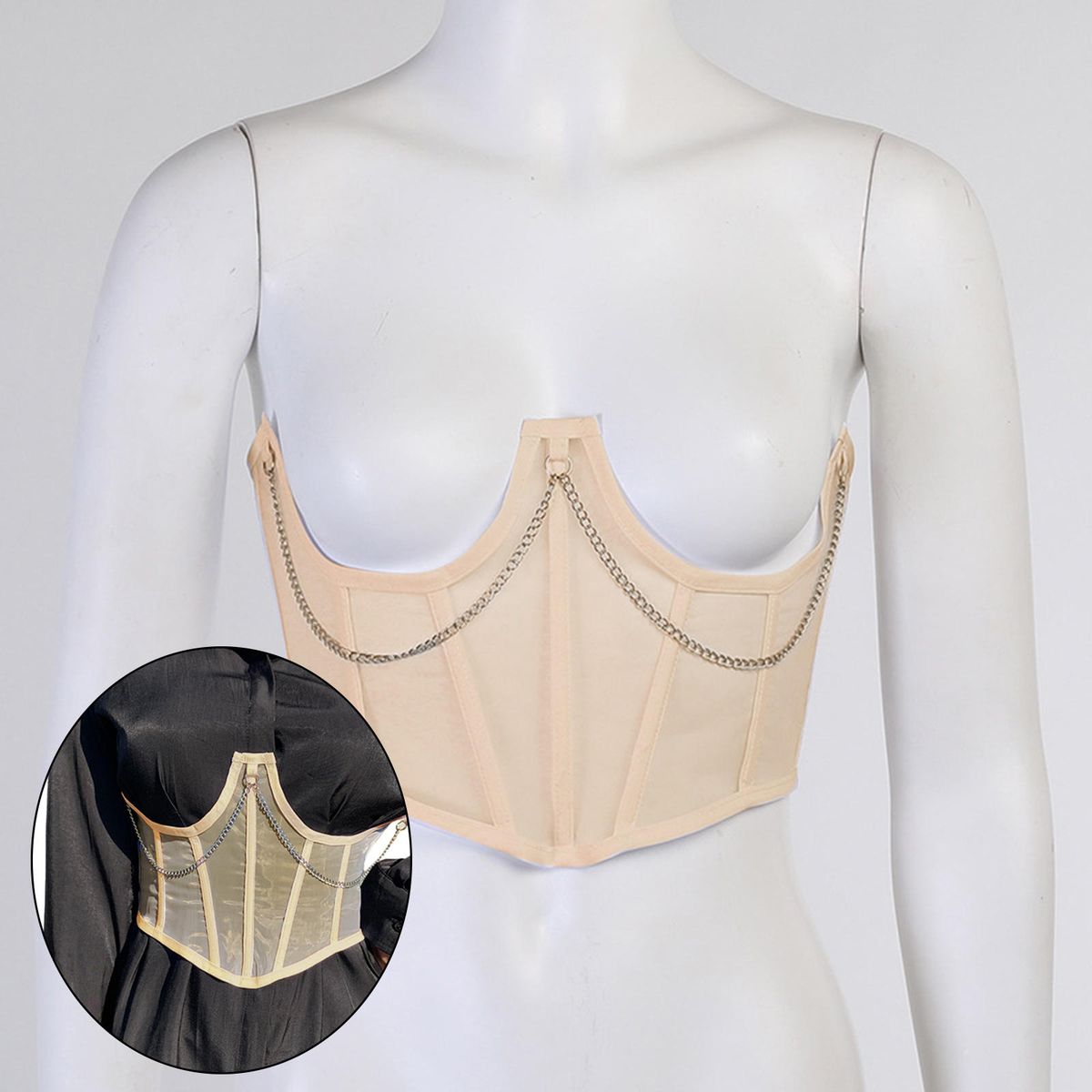 Women Corset Belt Waist Metal Chain Dress Shirt Girdle