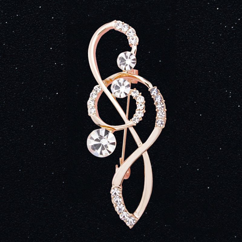 Women's Rhinestone Music Note Scarf Brooch Rose-Rose Gold