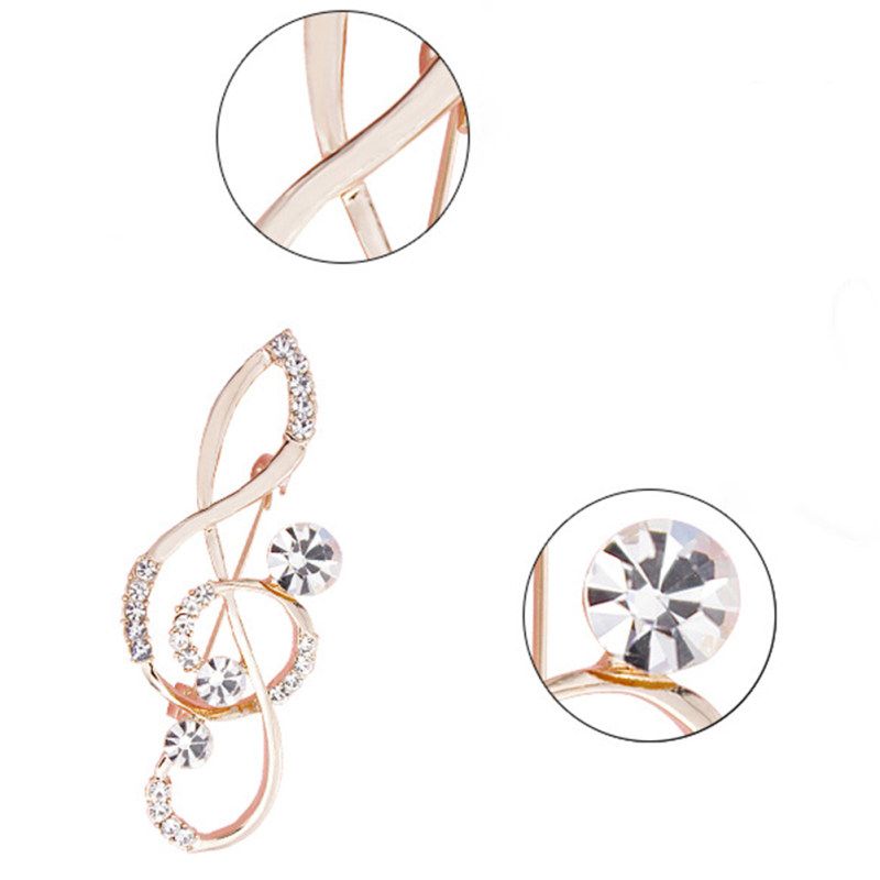 Women's Rhinestone Music Note Scarf Brooch Rose-Rose Gold