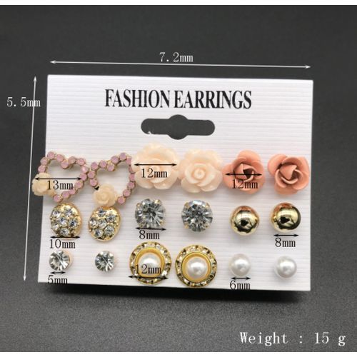 Ladies Elegant Flower Jewelry Set Stud Earrings 9 Pairs Fashion Diamond Pearls