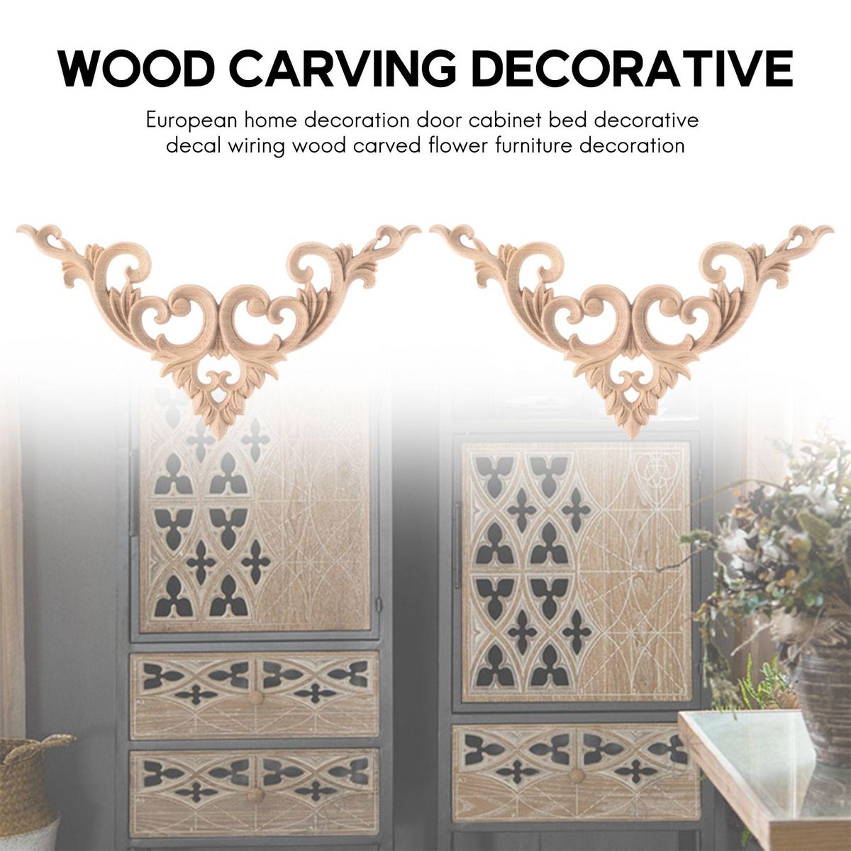 4Pcs/Set Wood Carved Onlay Applique for 15cm