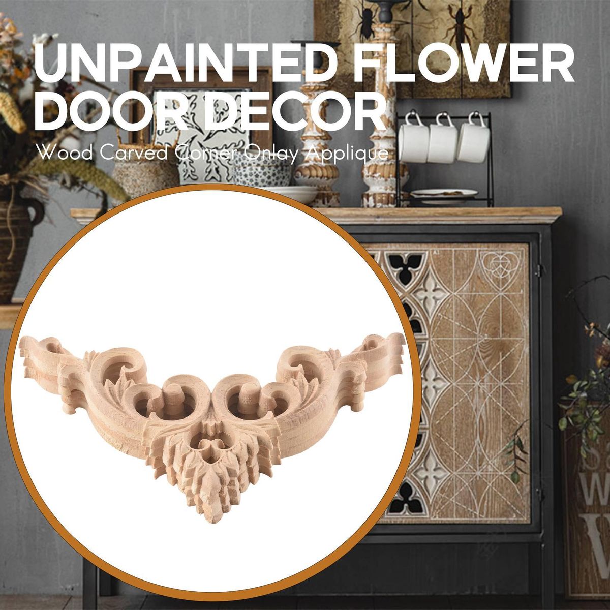 4Pcs/Set Wood Carved Onlay Applique for 15cm
