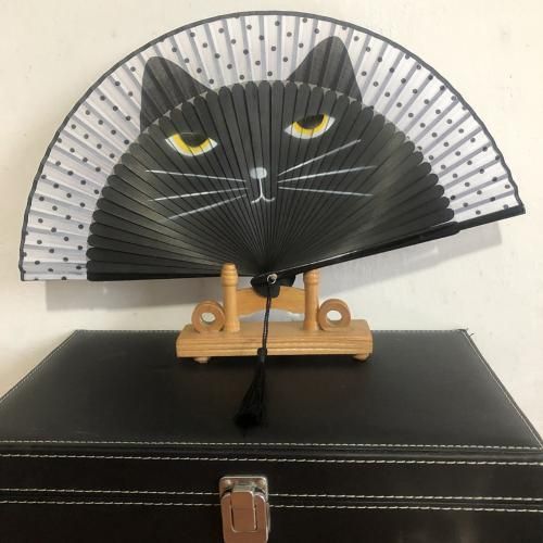 Favor Pattern Folding Gift Summer Craft Decoration Tassel Party Ancient Gift Hand Style Dancing Cat Chinese Home Vintage Fan