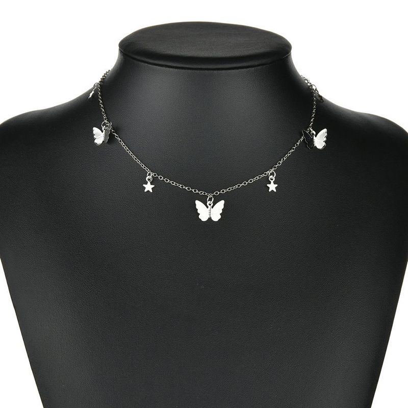 Elegant Butterfly Ladies Necklace Glitter Delicate Necklace With Star Pendant