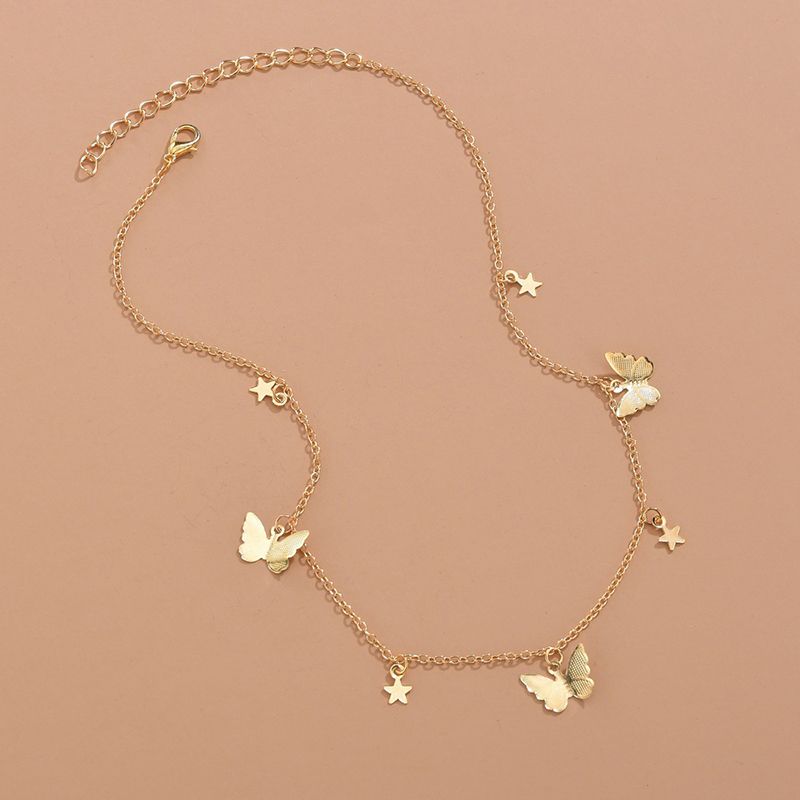 Elegant Butterfly Ladies Necklace Glitter Delicate Necklace With Star Pendant