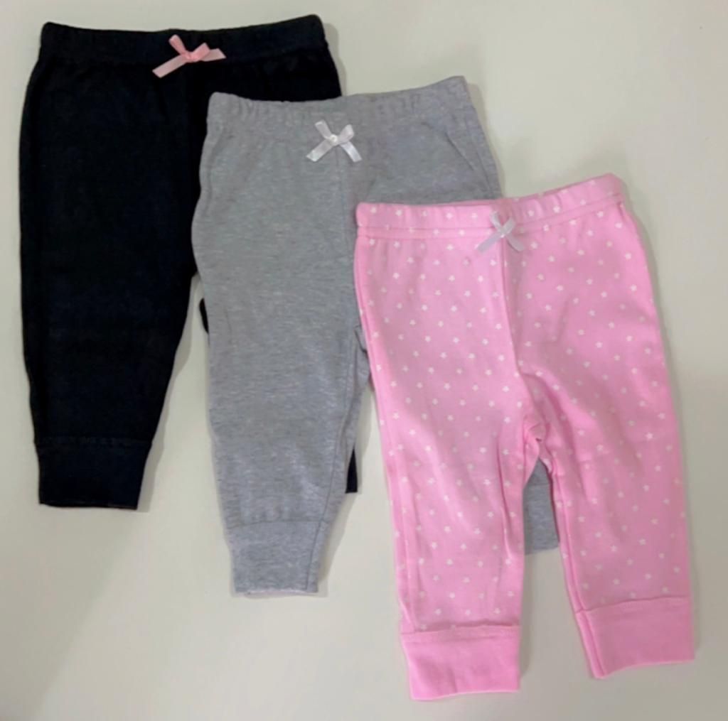 Black, Grey And Pink Pant Set 3pc