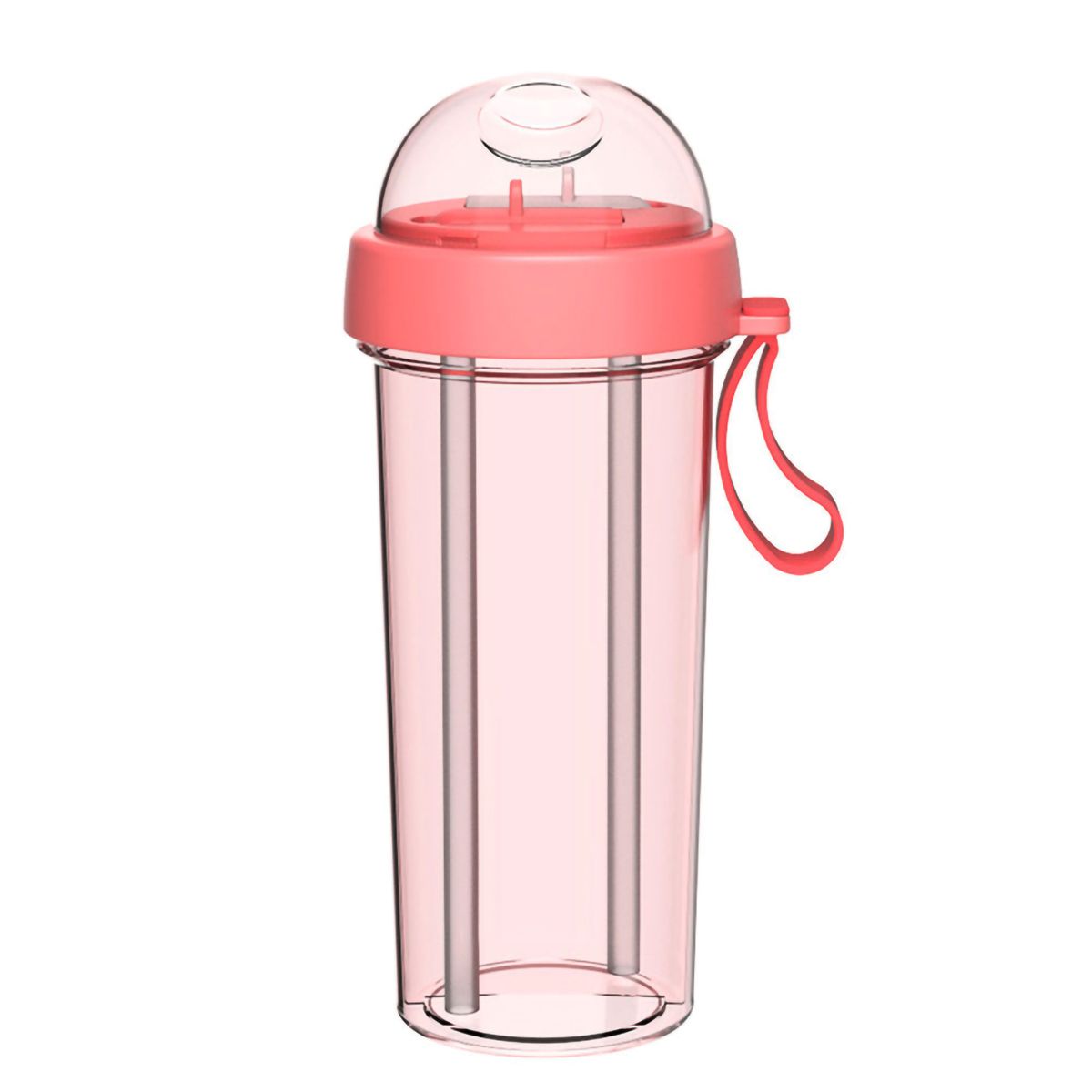 420/600ml Portable Dual Straw Separate Drink Water-Pink