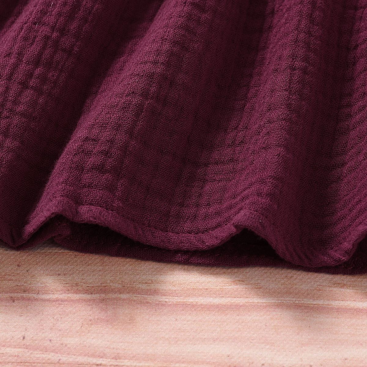 Baby Girls Cotton Linen Dress Lace Patchwork Sleeveless Dress -Burgundy