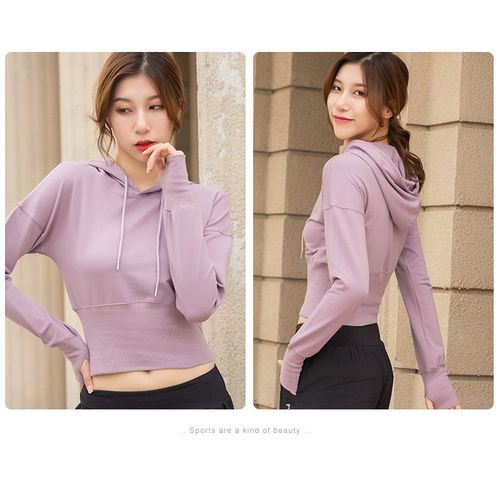 Women's Sweatshirt Hooded Waist Gym Top Sport Coat