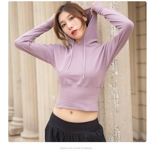 Women's Sweatshirt Hooded Waist Gym Top Sport Coat