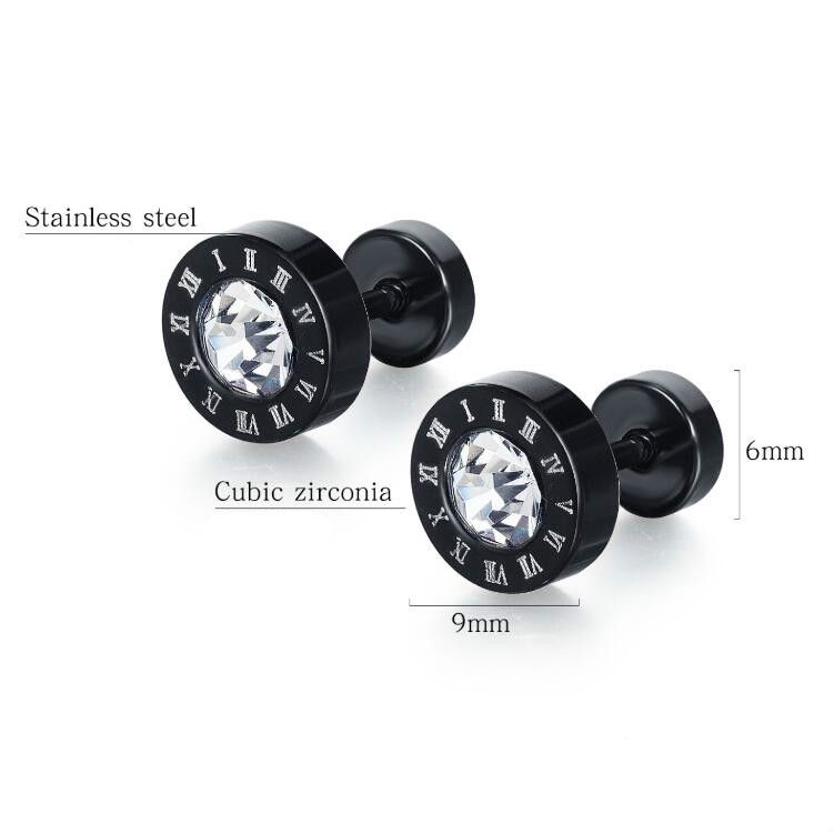 5 Pairs Men Numerals Round Diamond Earrings
