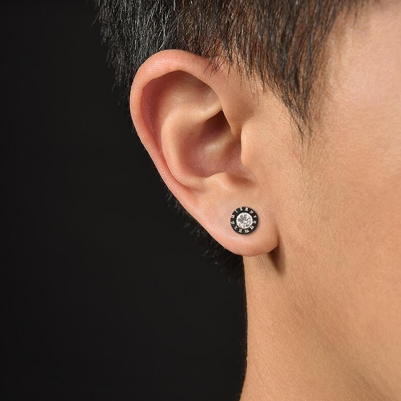 5 Pairs Men Numerals Round Diamond Earrings