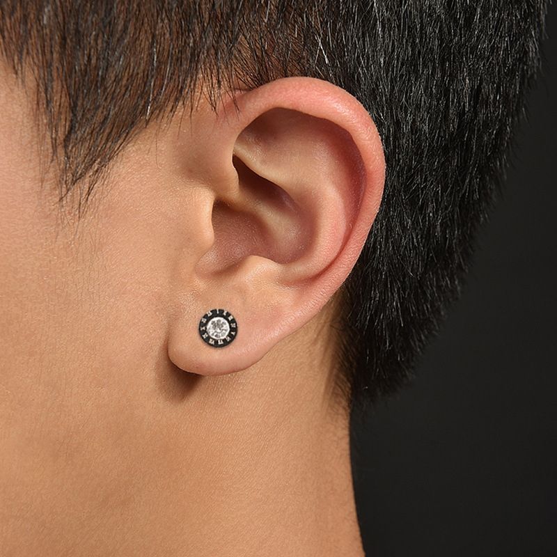 5 Pairs Men Numerals Round Diamond Earrings
