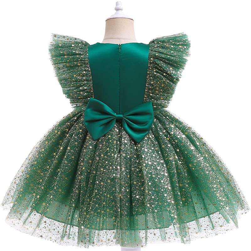 GIRL QUALITY MINI STARS CHRISTMAS GOWN - GREEN - G77