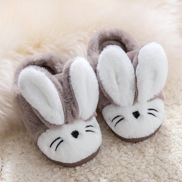 Boys Flip Flops Cartoon Rabbits Warm Home Slippers Indoor Kids Floor Shoes