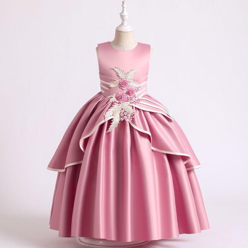 GIRL LUXURY LONG DRESS GOWN - PINK - G137