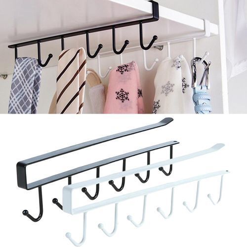 6 Hook Kitchen Mounted Under Cabinet Shelf Rack Hanger X2