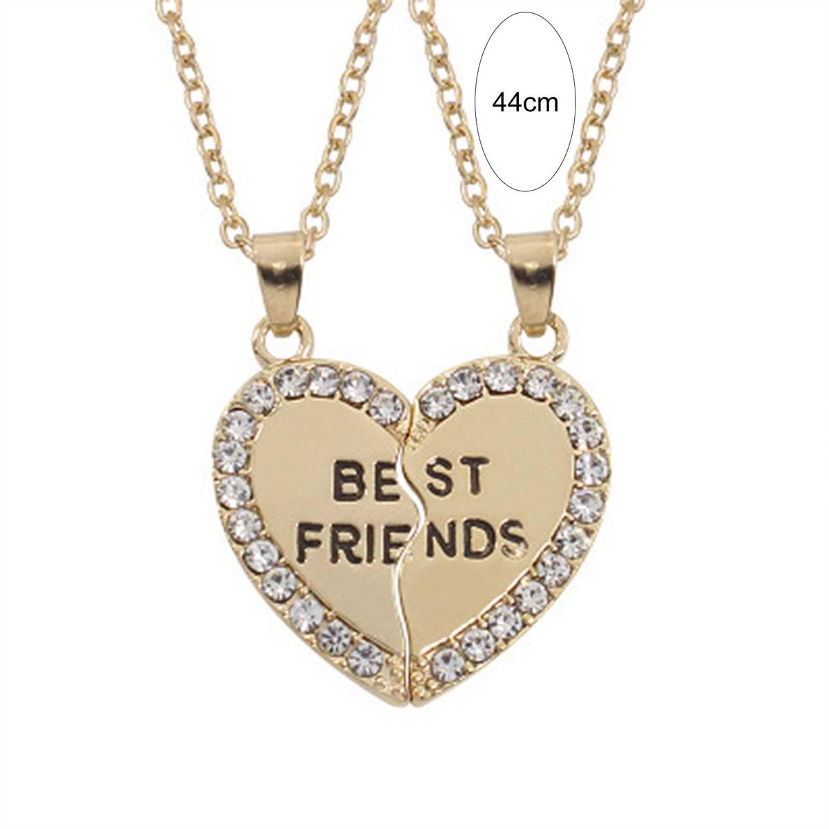 2Pcs Shining Rhinestone Friendship Necklaces Gift-Silver