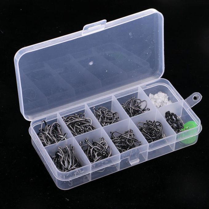 200Pcs Barbless Barbed  Hooks  Hooks Fishhook W/ Stoppers &