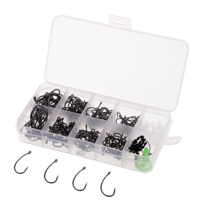 200Pcs Barbless Barbed  Hooks  Hooks Fishhook W/ Stoppers &