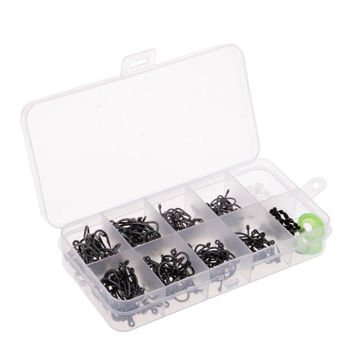 200Pcs Barbless Barbed  Hooks  Hooks Fishhook W/ Stoppers &