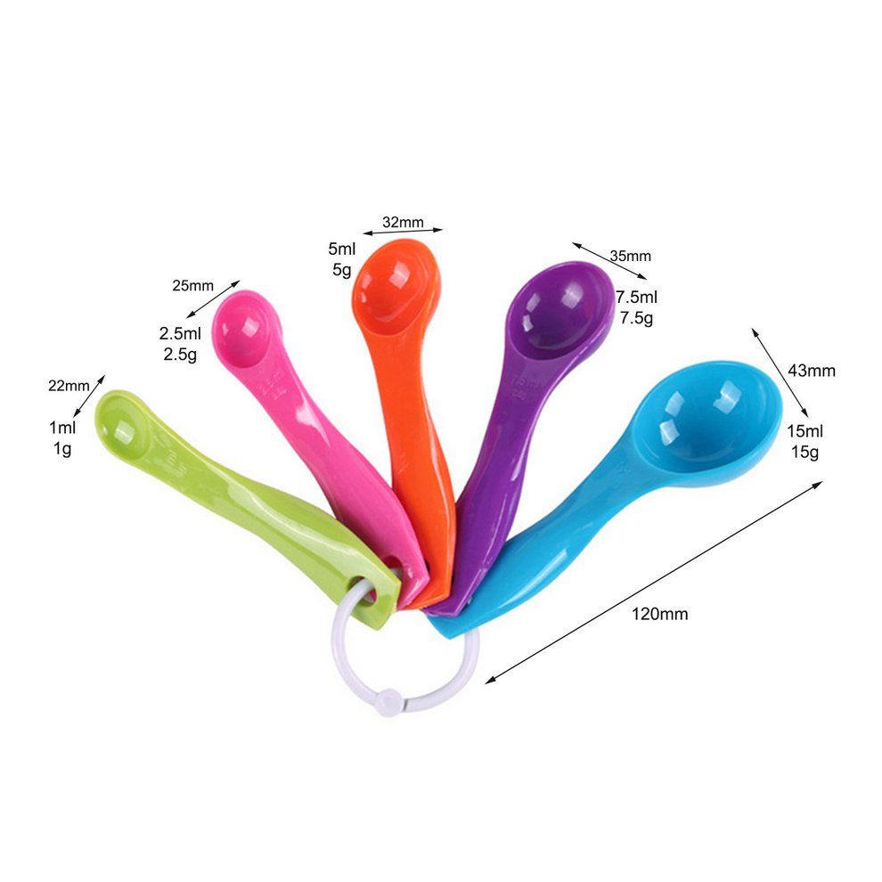 5 Pcs/Set Colorful Plastic Kitchen Measuring Cups Sugar Cake Baking Spoon