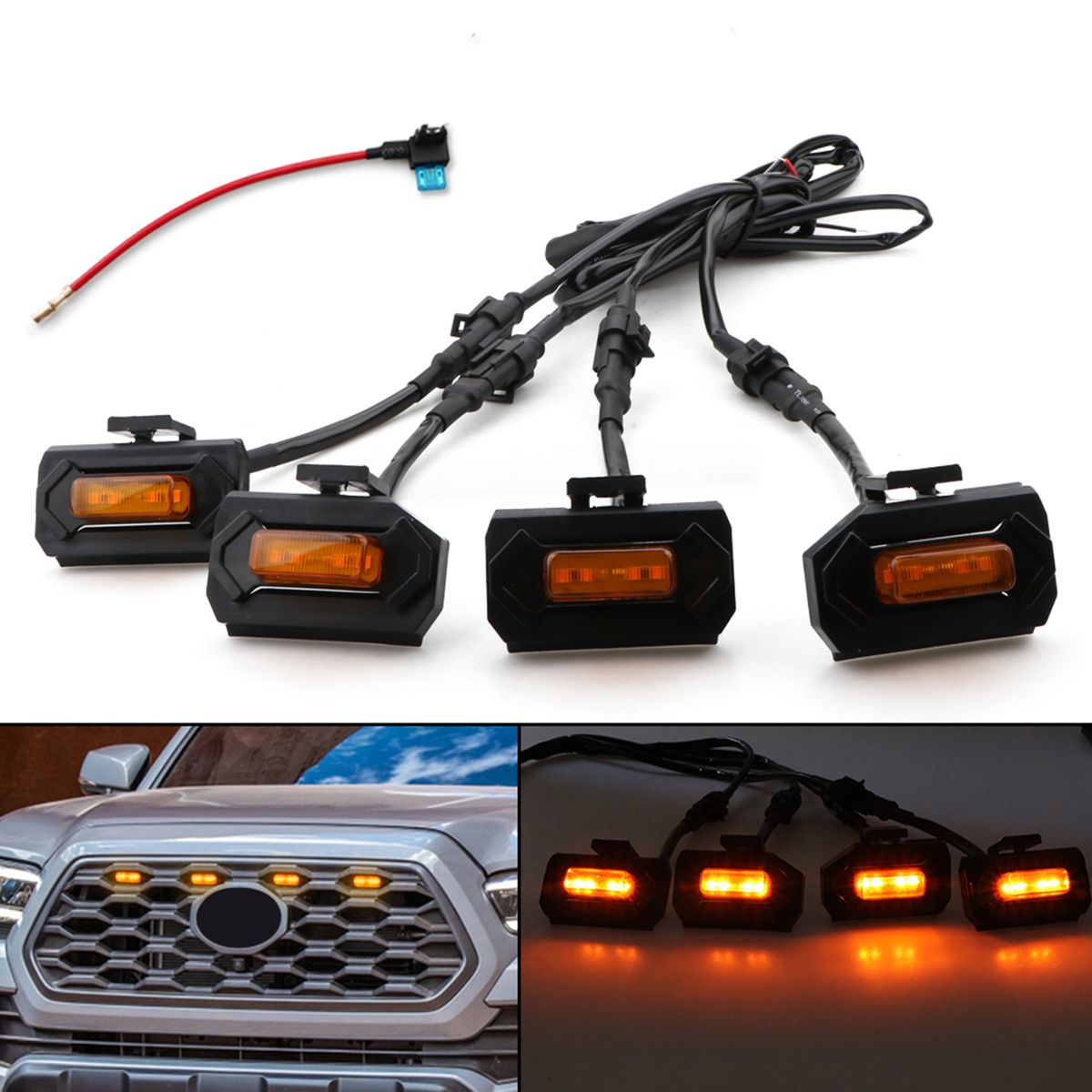 4 PCS Front Grille LED Grille Lights With Add A Fuse