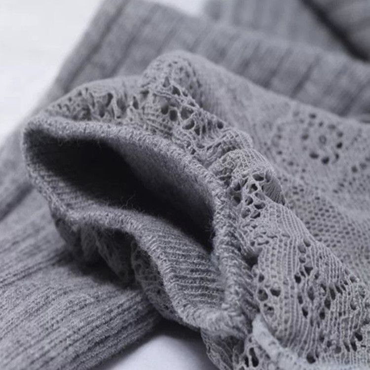 Lace Stockings Above The Knee Non- Thigh Socks Cotton Vertical Stripe Socks