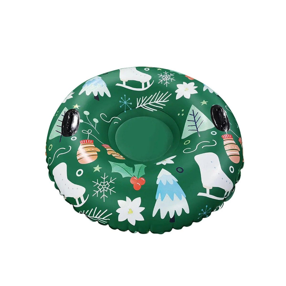 120cm Christmas Style Winter Inflatable Ski Circle With Handle Thicken Cold-resistant Inflatable Heavy Duty Snow Sled Tube