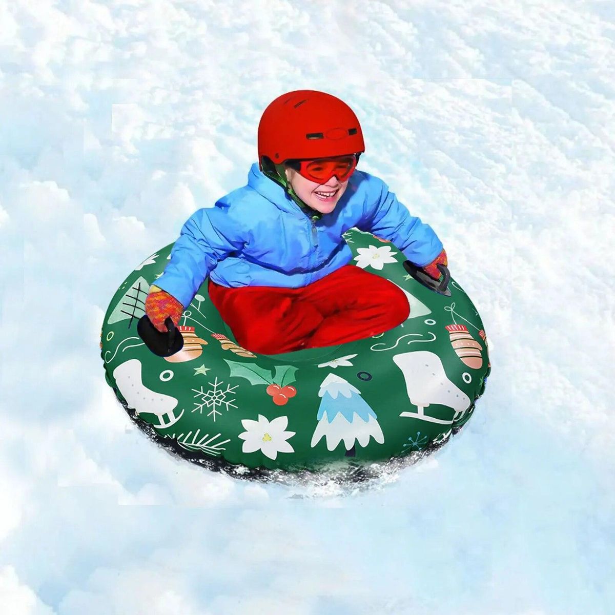 120cm Christmas Style Winter Inflatable Ski Circle With Handle Thicken Cold-resistant Inflatable Heavy Duty Snow Sled Tube