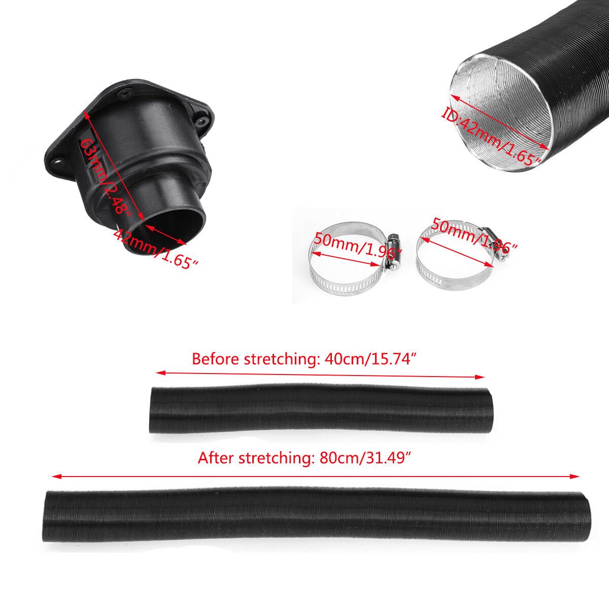 42mm Air Duct Pipe + Warm Air Outlet Clamp For 4 Holes Air Heater Car