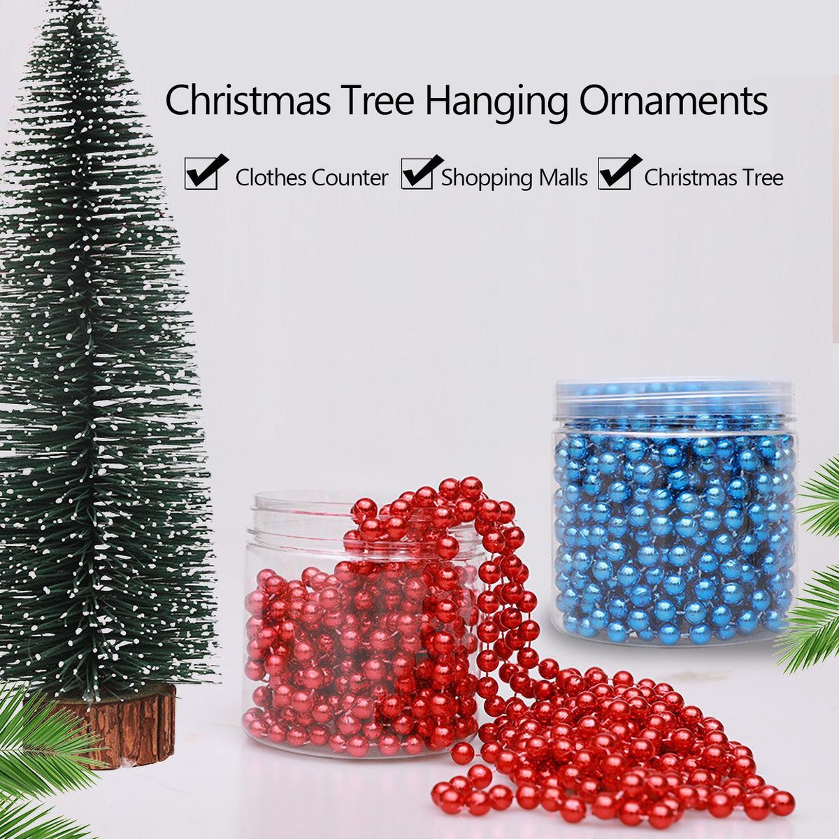 26FT Christmas Balls Chain Ornaments for Xmas Christmas Tree Shatterproof Hanging Ball Set Small Christmas Balls Plastic Beads Chain for Xmas Tree Party Decoration