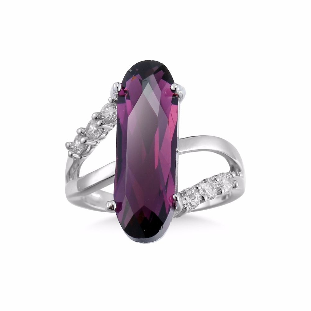 Classic Sterling Silver Zircon Crystal Engagement Ring For Women,Size:6(Purple)