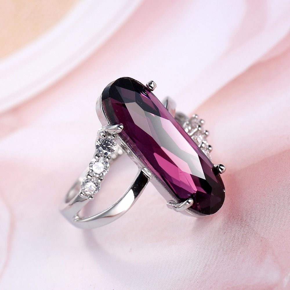 Classic Sterling Silver Zircon Crystal Engagement Ring For Women,Size:6(Purple)