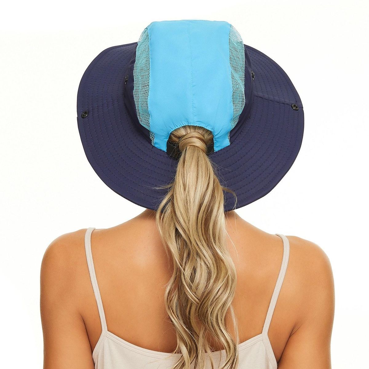 Women Sun Hat Wide Brim Summer Ponytail Hole Cap Foldable Hat for Beach Travel Hiking Camping Gardening