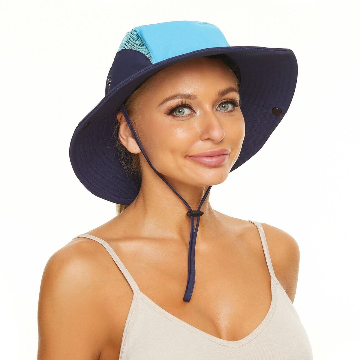 Women Sun Hat Wide Brim Summer Ponytail Hole Cap Foldable Hat for Beach Travel Hiking Camping Gardening
