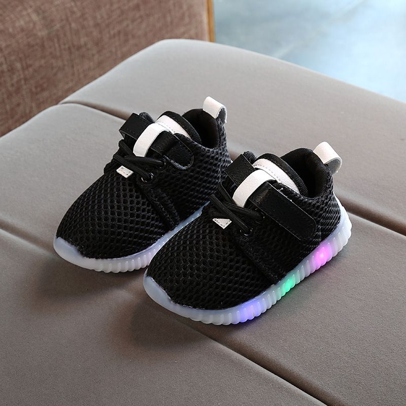 Children's Shoes LED Breathable Light Sports Shoes-Black