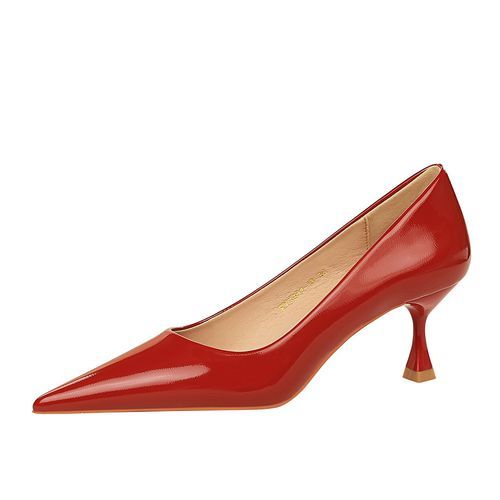 Low Heels Ladies Pumps Shiny Patent Leather Women Shoes Red
