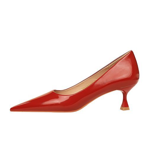Low Heels Ladies Pumps Shiny Patent Leather Women Shoes Red