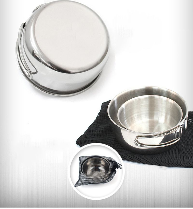 Outdoor Folding Bowls 304 Stainless Steel Bowl With Net