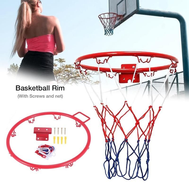 32cm Wall Mounted Basketball Hoop Netting Metal Rim Hanging Basket Basket Ball Wall Rim with Screws Indoor Outdoor Sport