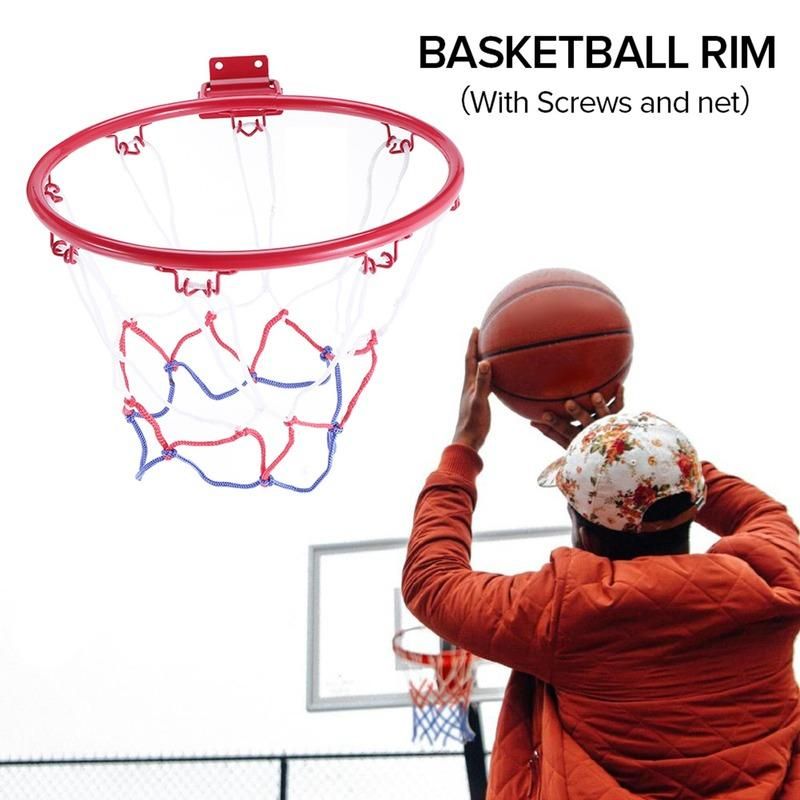 32cm Wall Mounted Basketball Hoop Netting Metal Rim Hanging Basket Basket Ball Wall Rim with Screws Indoor Outdoor Sport