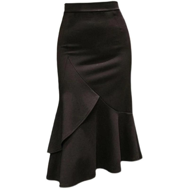 Oversized Women's Spring/Summer New Fishtail Skirt Halfskin Dress Irregular Black Versatile OL