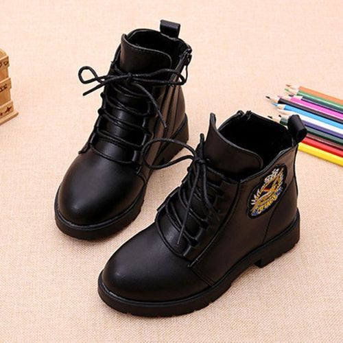 Girls Boots Martin Boots Plus Velvet Cotton Shoes-Black