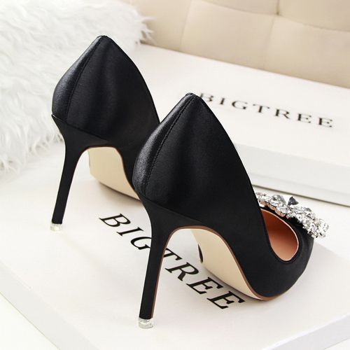 Ladies Crystal Heels Wedding Pumps Dress Party Shoes Black